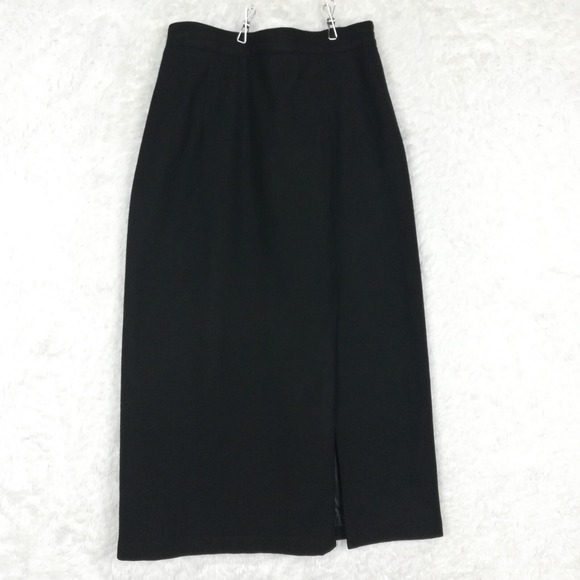 Sag Harbor Womens 100% Wool Skirt Midi Black Lined‎ Front Slit Classic 12 - Picture 1 of 9